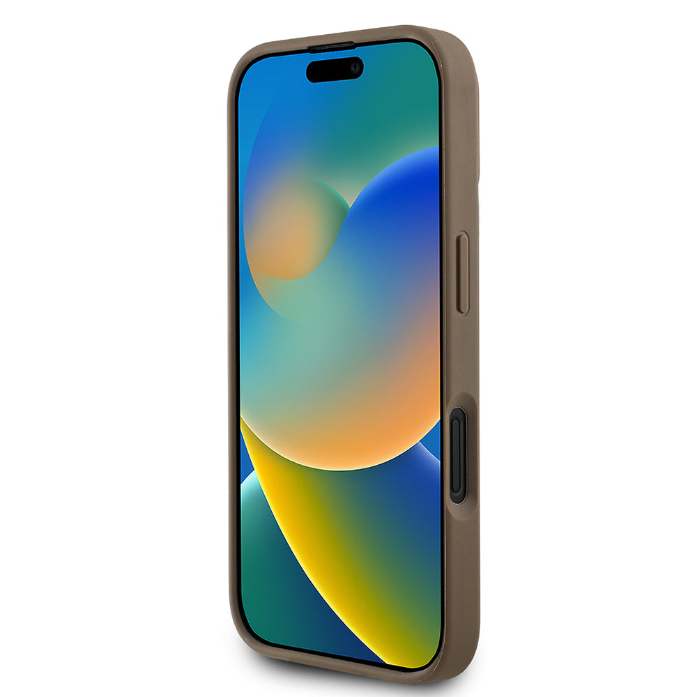 Guess iPhone 16 Orjinal Lisanslı M-safe Şarj Özellikli Sıcak Baskılı Üçgen Logolu PU Deri Peony Kılıf