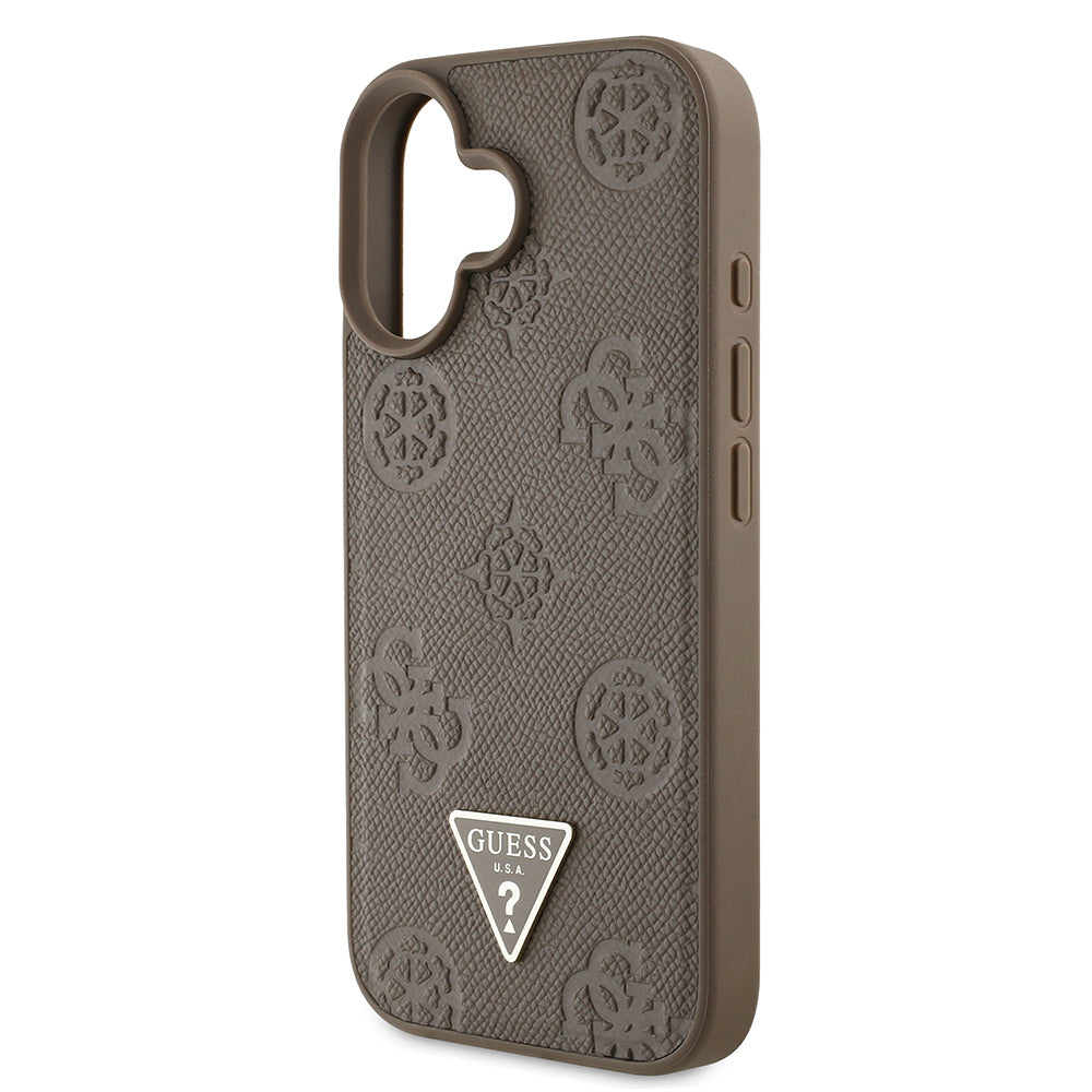 Guess iPhone 16 Orjinal Lisanslı M-safe Şarj Özellikli Sıcak Baskılı Üçgen Logolu PU Deri Peony Kılıf