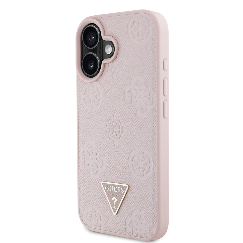 Guess iPhone 16 Orjinal Lisanslı M-safe Şarj Özellikli Sıcak Baskılı Üçgen Logolu PU Deri Peony Kılıf
