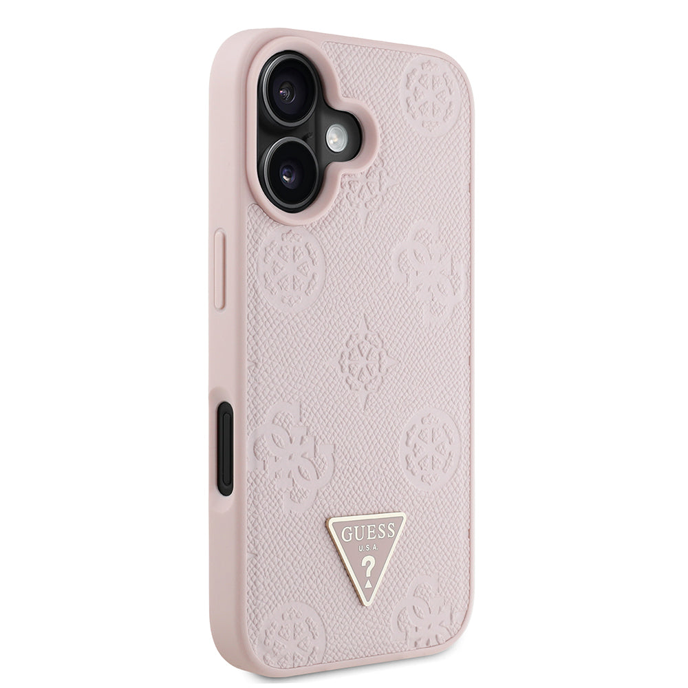 Guess iPhone 16 Orjinal Lisanslı M-safe Şarj Özellikli Sıcak Baskılı Üçgen Logolu PU Deri Peony Kılıf