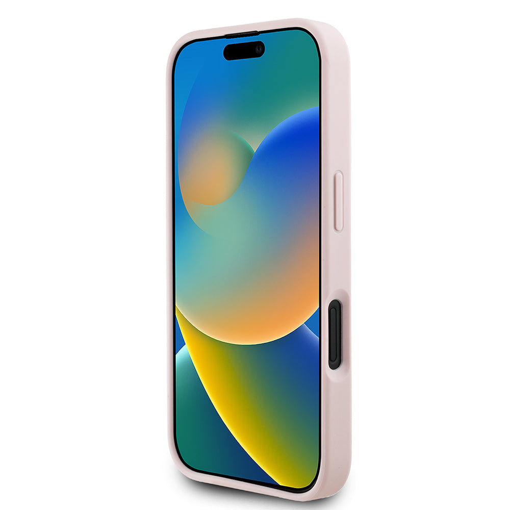 Guess iPhone 16 Orjinal Lisanslı M-safe Şarj Özellikli Sıcak Baskılı Üçgen Logolu PU Deri Peony Kılıf