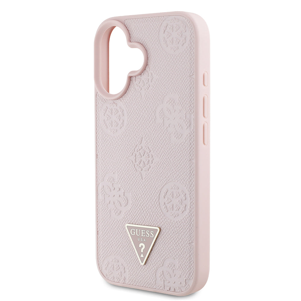 Guess iPhone 16 Orjinal Lisanslı M-safe Şarj Özellikli Sıcak Baskılı Üçgen Logolu PU Deri Peony Kılıf