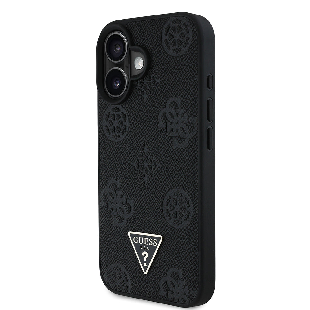 Guess iPhone 16 Orjinal Lisanslı M-safe Şarj Özellikli Sıcak Baskılı Üçgen Logolu PU Deri Peony Kılıf