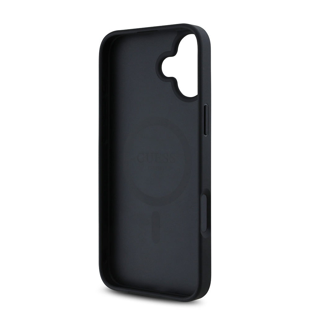 Guess iPhone 16 Orjinal Lisanslı M-safe Şarj Özellikli Sıcak Baskılı Üçgen Logolu PU Deri Peony Kılıf