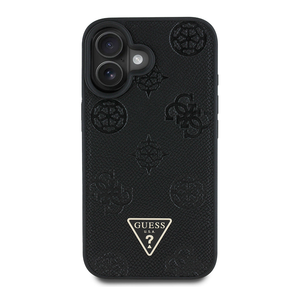 Guess iPhone 16 Orjinal Lisanslı M-safe Şarj Özellikli Sıcak Baskılı Üçgen Logolu PU Deri Peony Kılıf