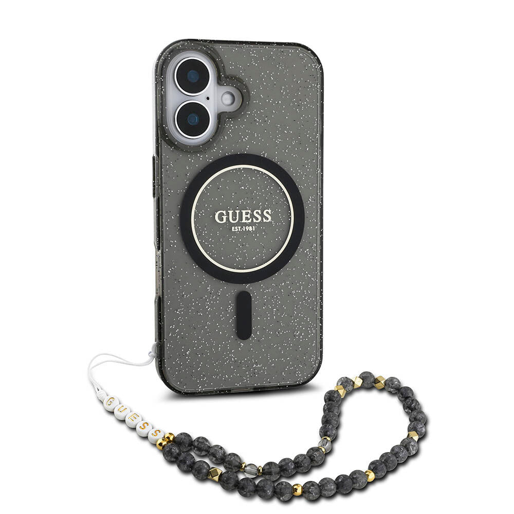Guess iPhone 16 Orjinal Lisanslı Magsafe Şarj Özellikli Simli Silikon İnci Bileklikli Telefon Kılıfı - 1