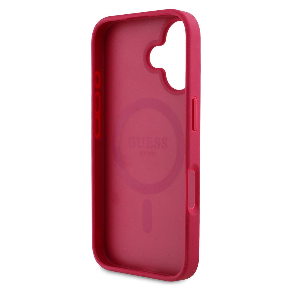 Guess iPhone 16 Orjinal Lisanslı Taneli Çiçek Tasarımlı Metal Yazı Logolu M-safe Kılıf