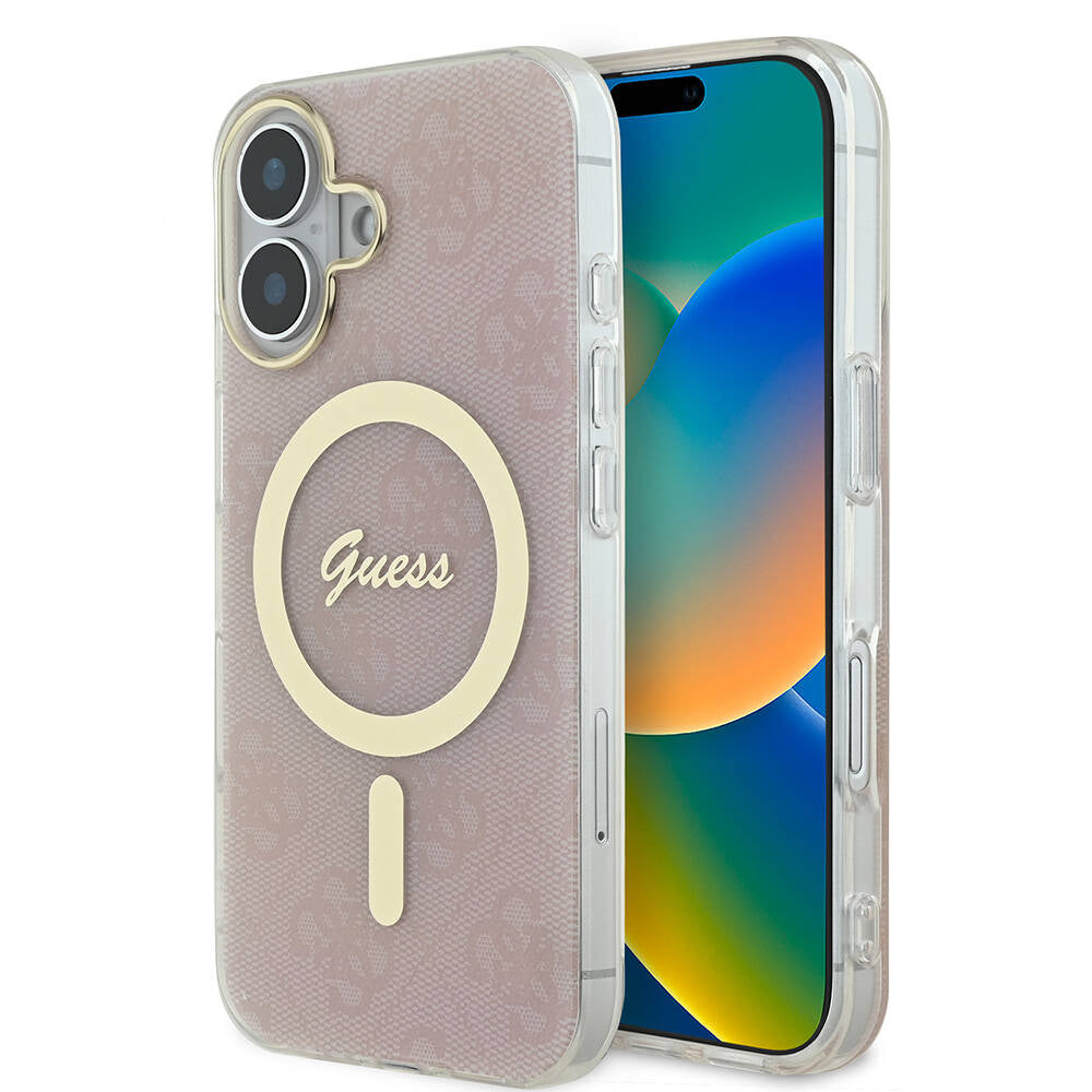 Guess iPhone 16 Orjinal Lisanslı Magsafe Şarj Özellikli Yazı Logolu 4G Desenli Telefon Kılıfı