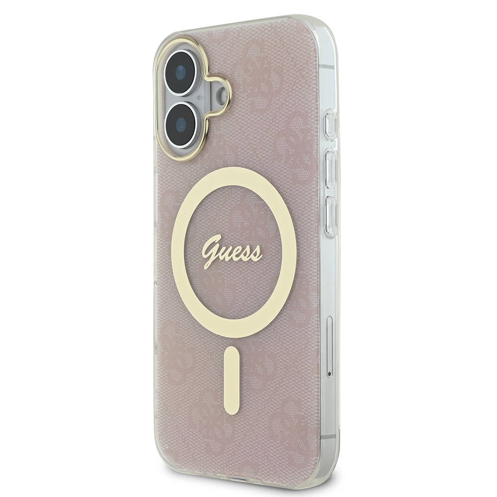 Guess iPhone 16 Orjinal Lisanslı Magsafe Şarj Özellikli Yazı Logolu 4G Desenli Telefon Kılıfı