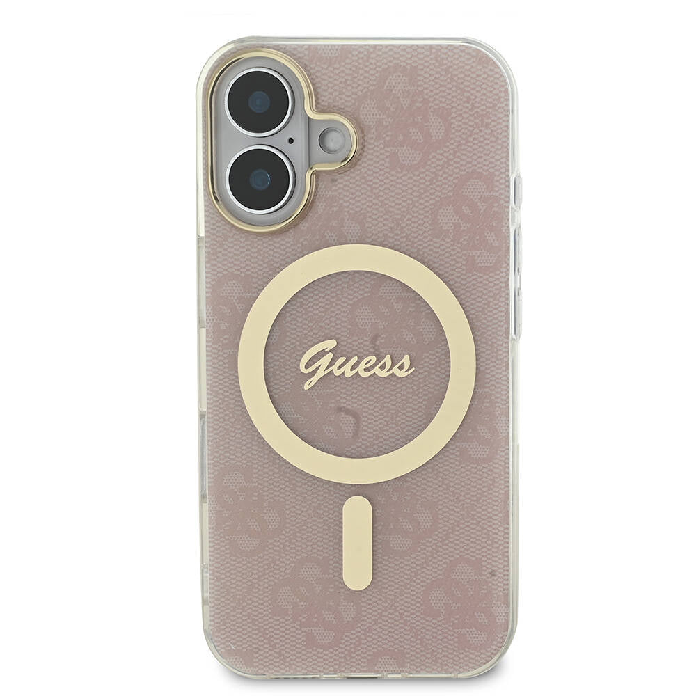 Guess iPhone 16 Orjinal Lisanslı Magsafe Şarj Özellikli Yazı Logolu 4G Desenli Telefon Kılıfı