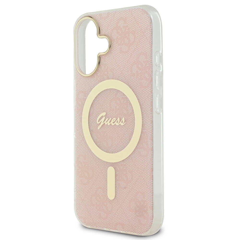 Guess iPhone 16 Orjinal Lisanslı Magsafe Şarj Özellikli Yazı Logolu 4G Desenli Telefon Kılıfı