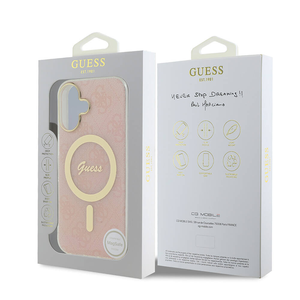 Guess iPhone 16 Orjinal Lisanslı Magsafe Şarj Özellikli Yazı Logolu 4G Desenli Telefon Kılıfı