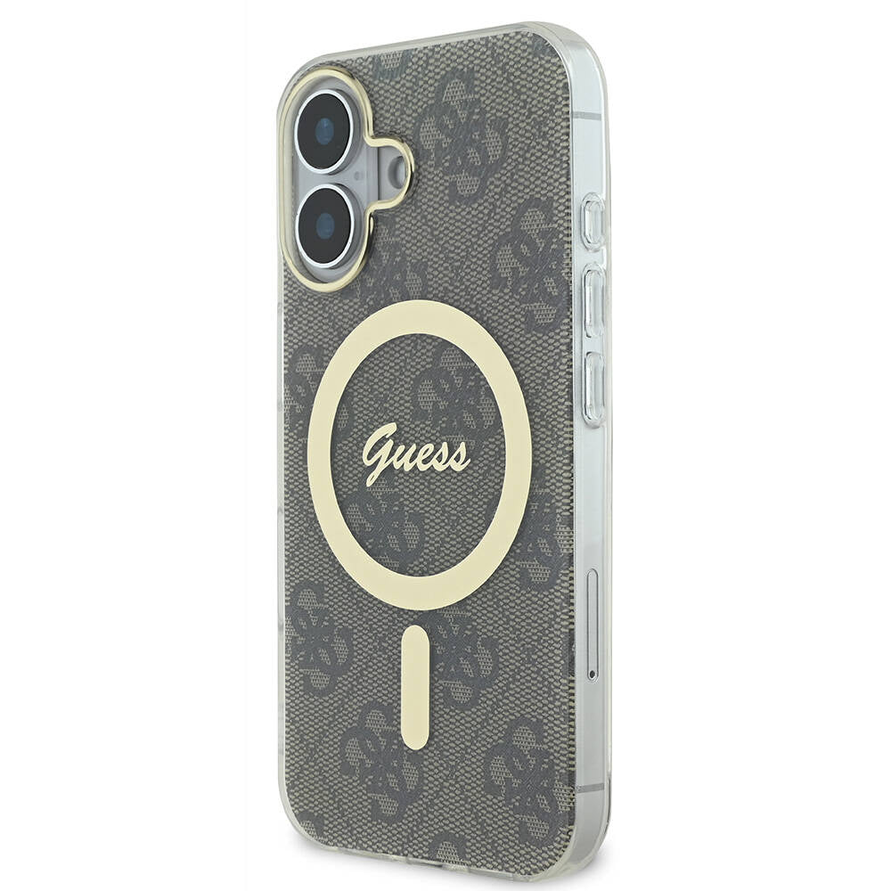 Guess iPhone 16 Orjinal Lisanslı Magsafe Şarj Özellikli Yazı Logolu 4G Desenli Telefon Kılıfı