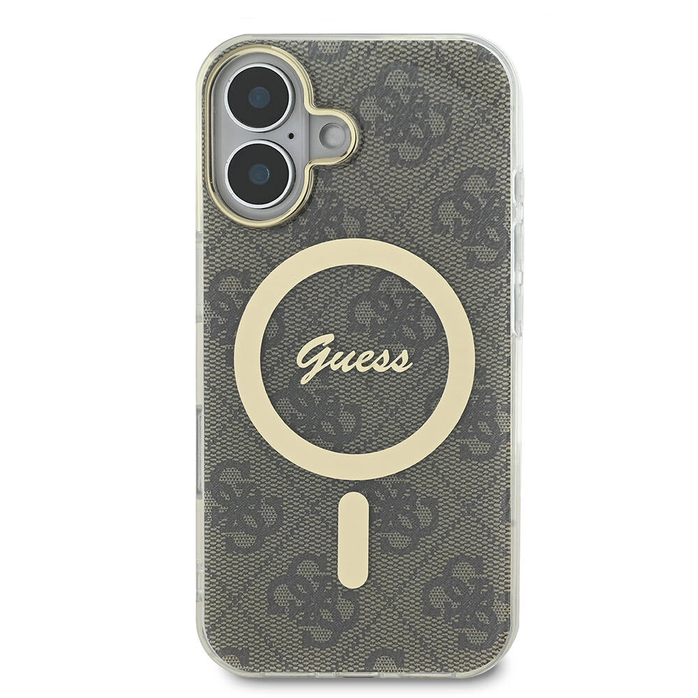 Guess iPhone 16 Orjinal Lisanslı Magsafe Şarj Özellikli Yazı Logolu 4G Desenli Telefon Kılıfı