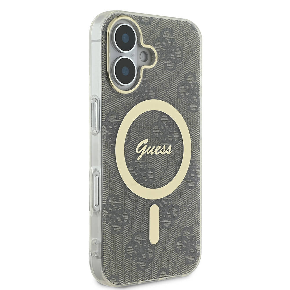 Guess iPhone 16 Orjinal Lisanslı Magsafe Şarj Özellikli Yazı Logolu 4G Desenli Telefon Kılıfı