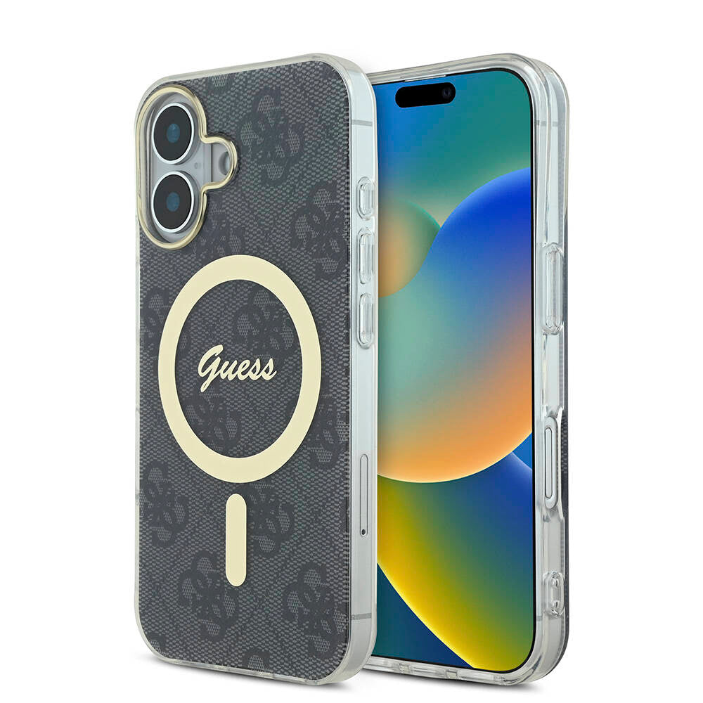 Guess iPhone 16 Orjinal Lisanslı Magsafe Şarj Özellikli Yazı Logolu 4G Desenli Telefon Kılıfı