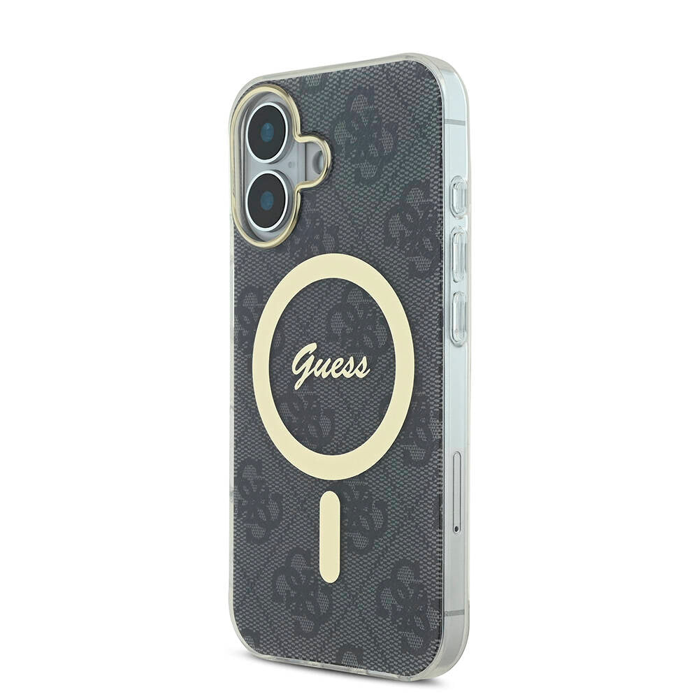 Guess iPhone 16 Orjinal Lisanslı Magsafe Şarj Özellikli Yazı Logolu 4G Desenli Telefon Kılıfı