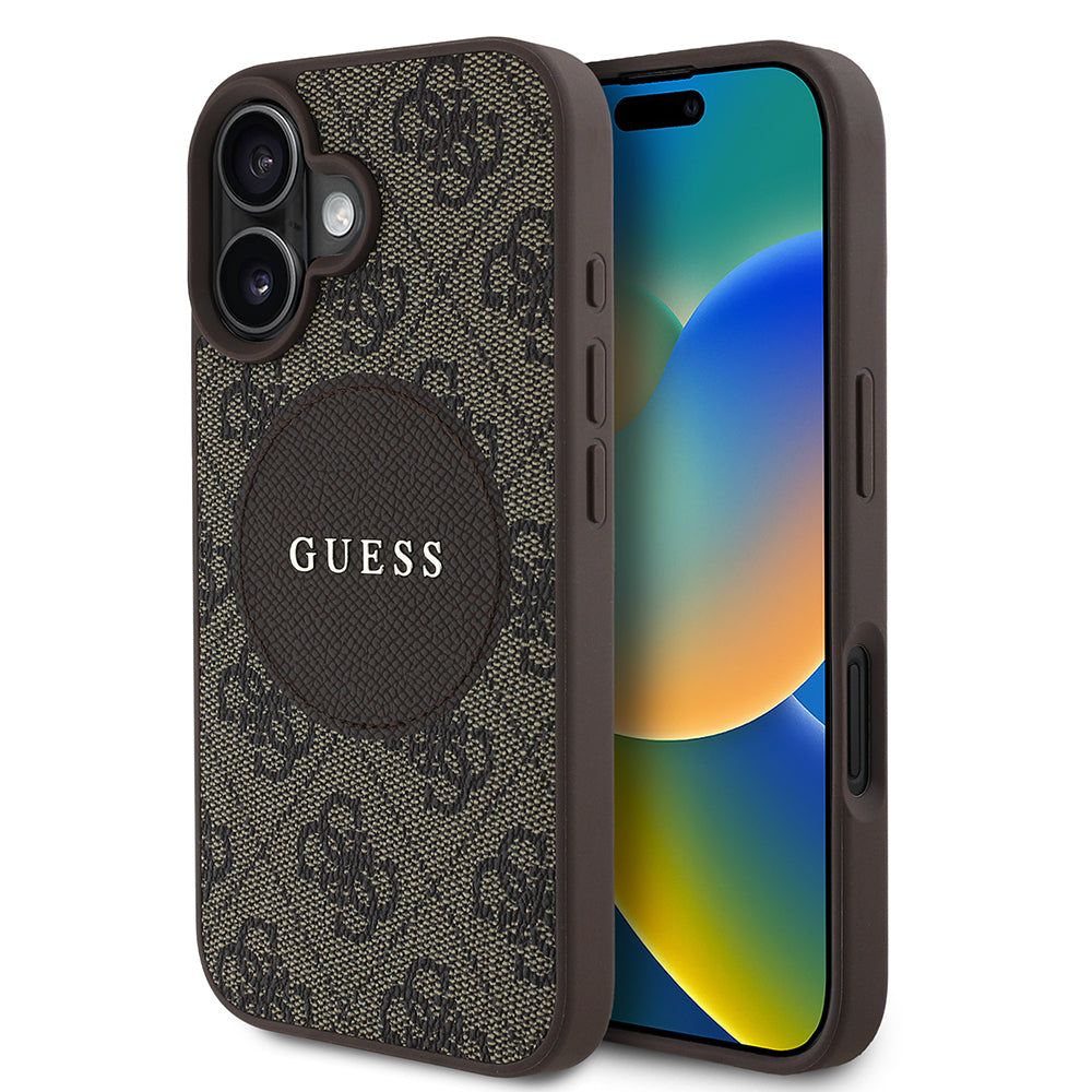 Guess iPhone 16 Orjinal Lisanslı M-safe Şarj Özellikli Yazı Logolu Circle Classic Kılıf