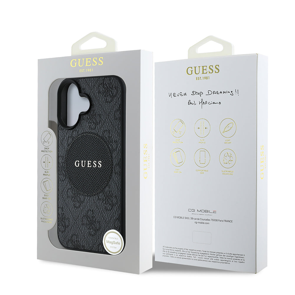 Guess iPhone 16 Orjinal Lisanslı M-safe Şarj Özellikli Yazı Logolu Circle Classic Kılıf