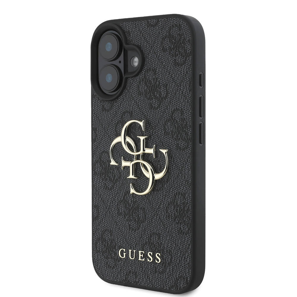 Guess iPhone 16 Orjinal Lisanslı PU Deri 4G Desenli Metal Büyük 4G ve Yazı Logolu Telefon Kılıfı