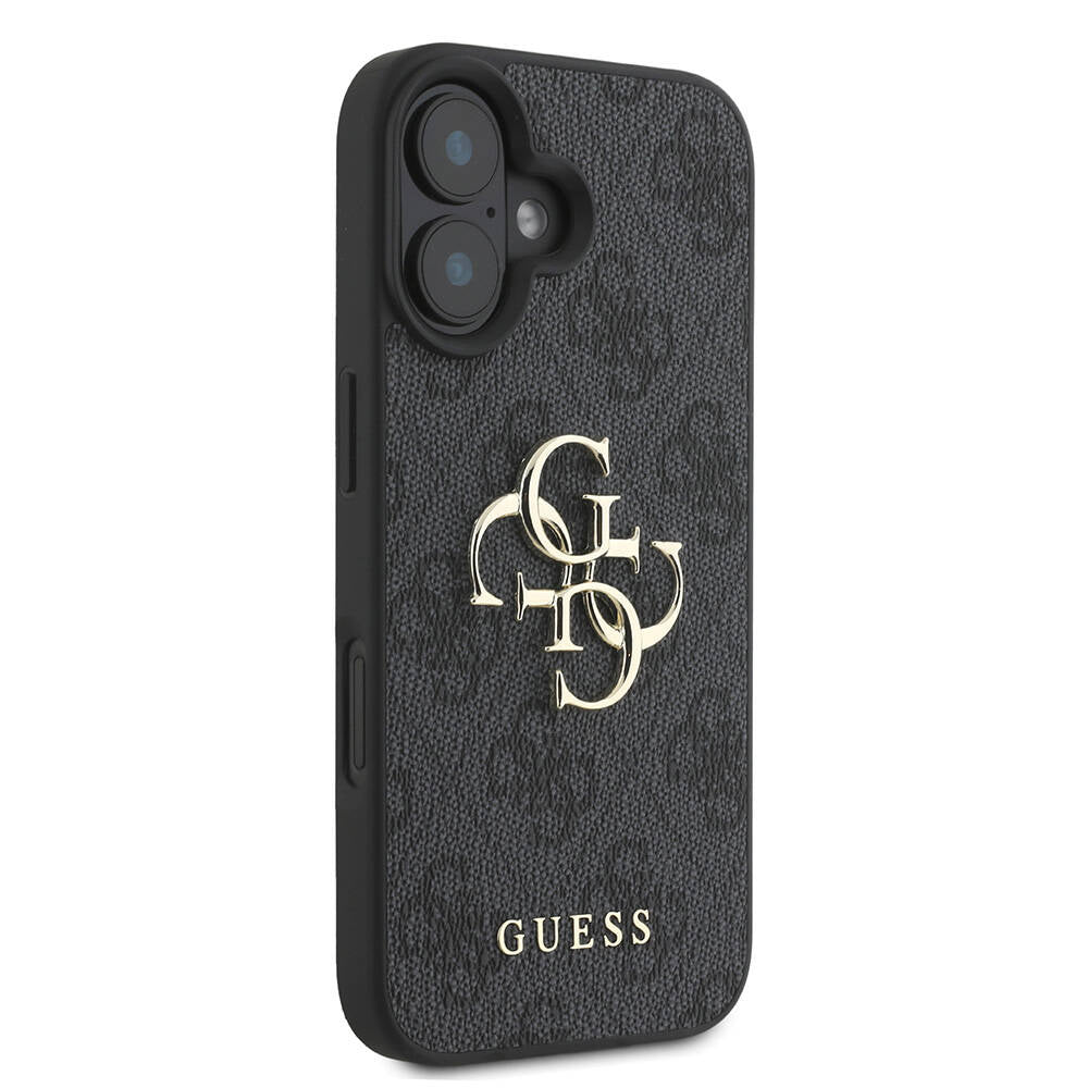 Guess iPhone 16 Orjinal Lisanslı PU Deri 4G Desenli Metal Büyük 4G ve Yazı Logolu Telefon Kılıfı