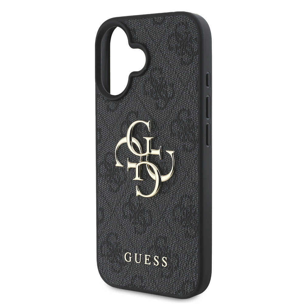 Guess iPhone 16 Orjinal Lisanslı PU Deri 4G Desenli Metal Büyük 4G ve Yazı Logolu Telefon Kılıfı