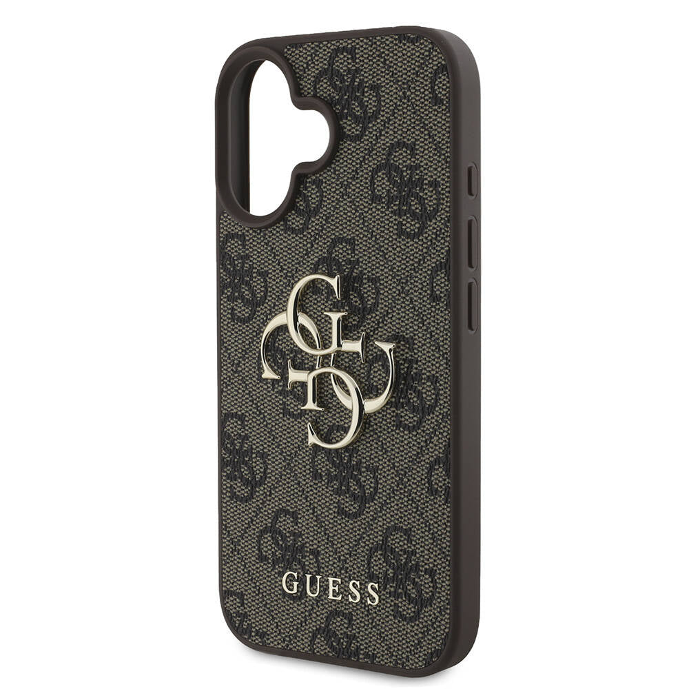 Guess iPhone 16 Orjinal Lisanslı PU Deri 4G Desenli Metal Büyük 4G ve Yazı Logolu Telefon Kılıfı