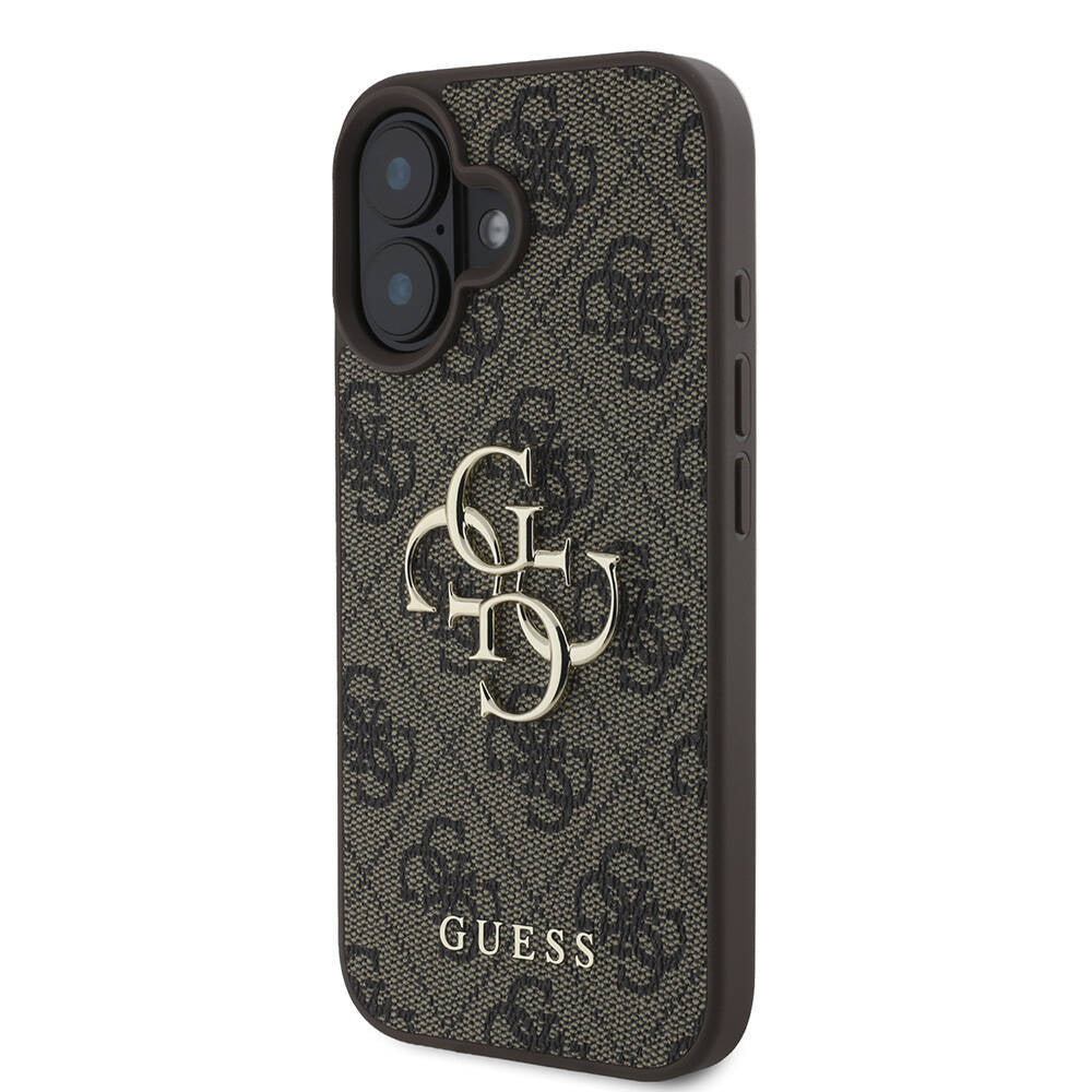 Guess iPhone 16 Orjinal Lisanslı PU Deri 4G Desenli Metal Büyük 4G ve Yazı Logolu Telefon Kılıfı