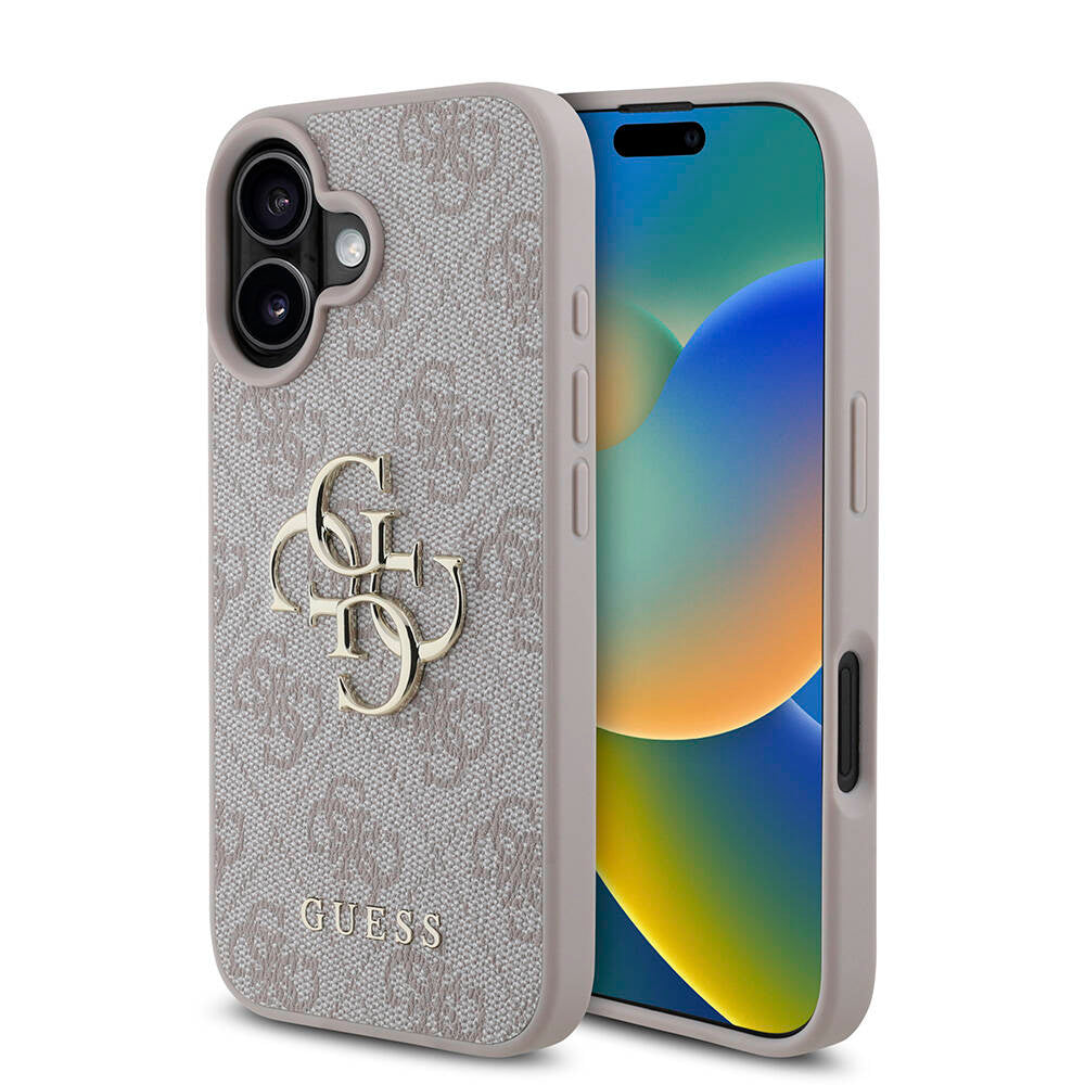 Guess iPhone 16 Orjinal Lisanslı PU Deri 4G Desenli Metal Büyük 4G ve Yazı Logolu Telefon Kılıfı