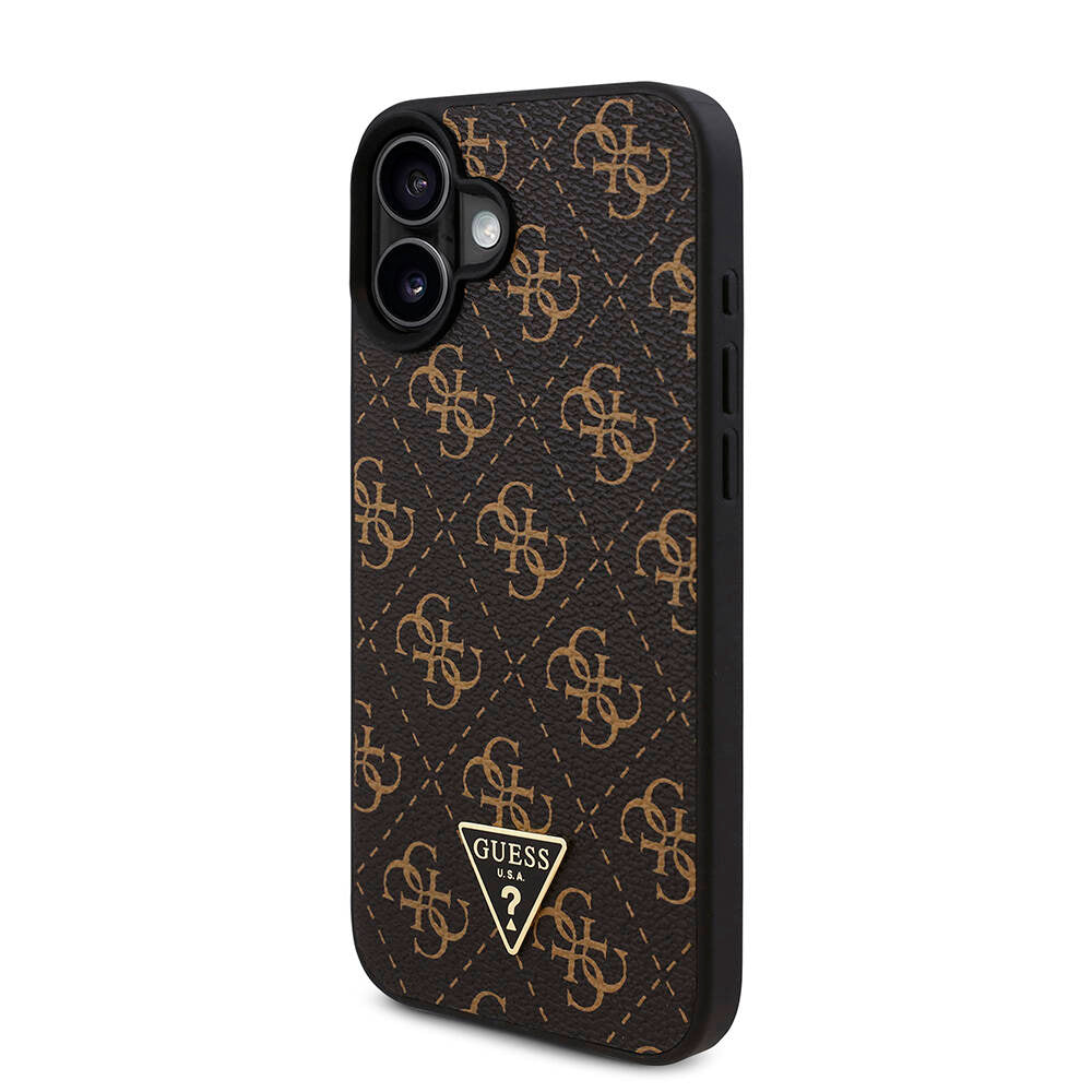 Guess iPhone 16 Orjinal Lisanslı PU Deri 4G Desenli Üçgen Logolu Kılıf