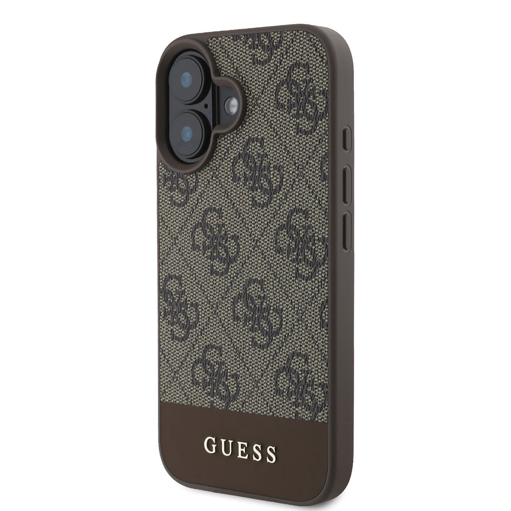 Guess iPhone 16 Orjinal Lisanslı PU Deri Şerit Logo Dizaynlı Telefon Kılıfı