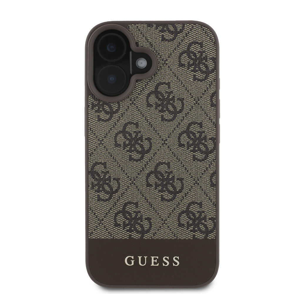 Guess iPhone 16 Orjinal Lisanslı PU Deri Şerit Logo Dizaynlı Telefon Kılıfı