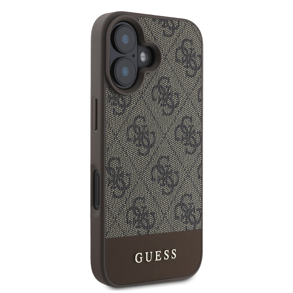 Guess iPhone 16 Orjinal Lisanslı PU Deri Şerit Logo Dizaynlı Telefon Kılıfı