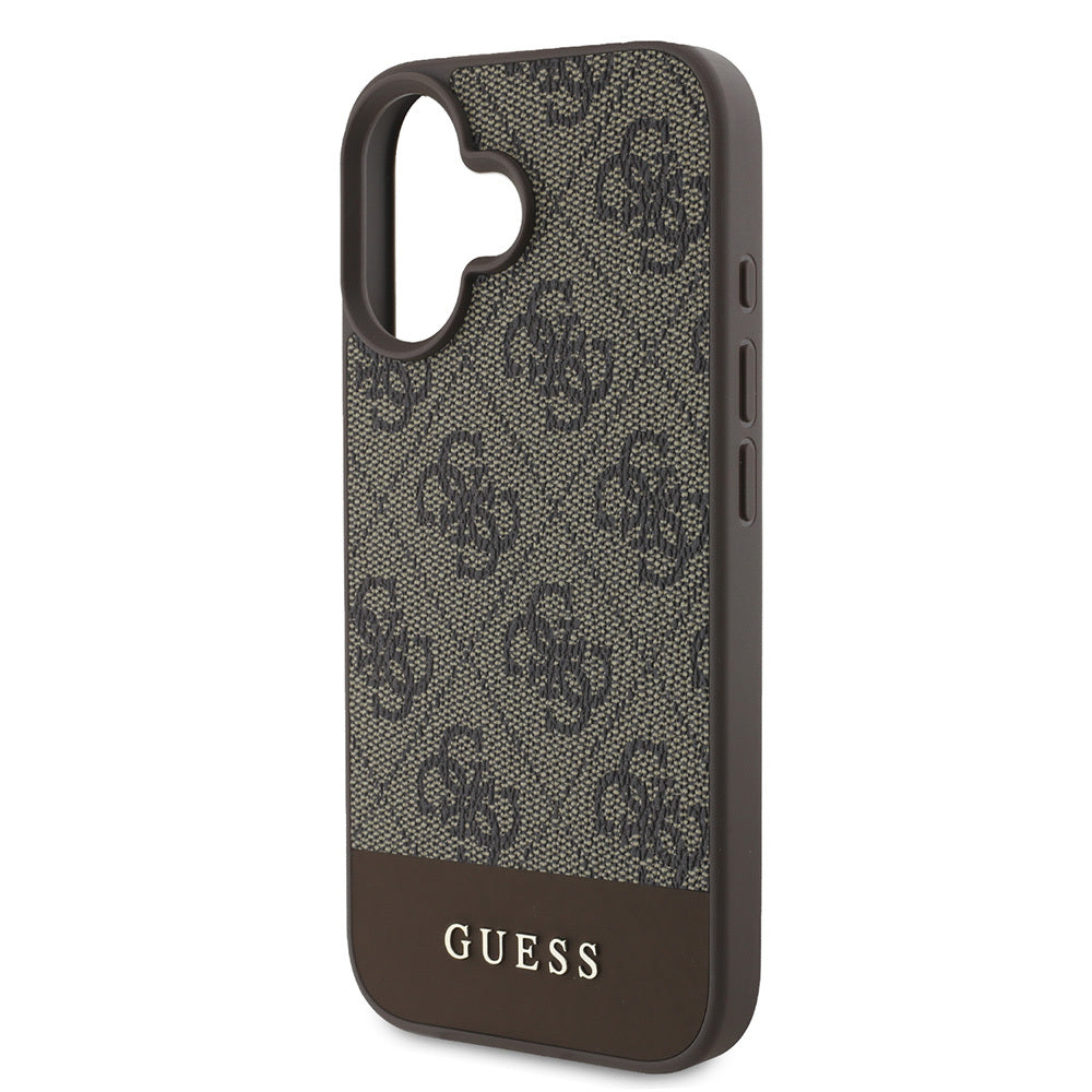 Guess iPhone 16 Orjinal Lisanslı PU Deri Şerit Logo Dizaynlı Telefon Kılıfı