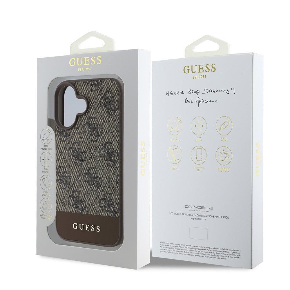 Guess iPhone 16 Orjinal Lisanslı PU Deri Şerit Logo Dizaynlı Telefon Kılıfı
