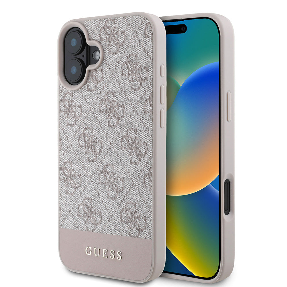 Guess iPhone 16 Orjinal Lisanslı PU Deri Şerit Logo Dizaynlı Telefon Kılıfı