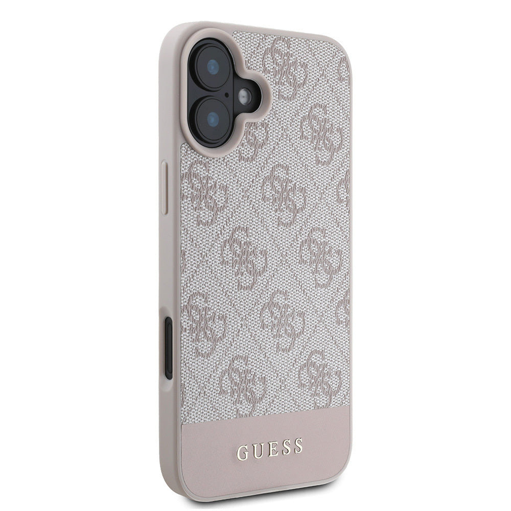 Guess iPhone 16 Orjinal Lisanslı PU Deri Şerit Logo Dizaynlı Telefon Kılıfı