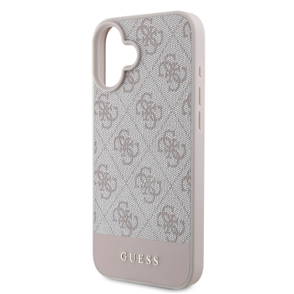 Guess iPhone 16 Orjinal Lisanslı PU Deri Şerit Logo Dizaynlı Telefon Kılıfı