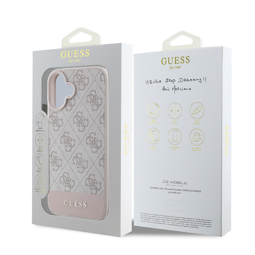 Guess iPhone 16 Orjinal Lisanslı PU Deri Şerit Logo Dizaynlı Telefon Kılıfı