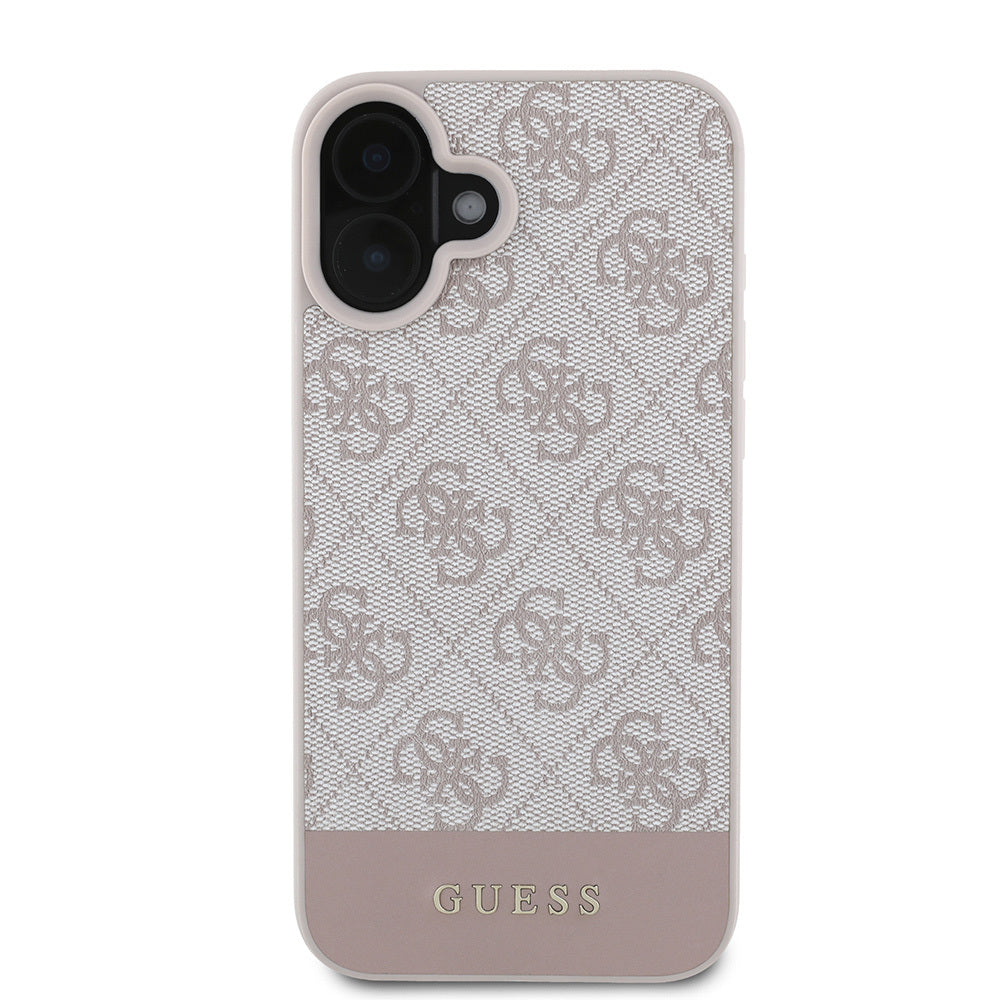 Guess iPhone 16 Orjinal Lisanslı PU Deri Şerit Logo Dizaynlı Telefon Kılıfı