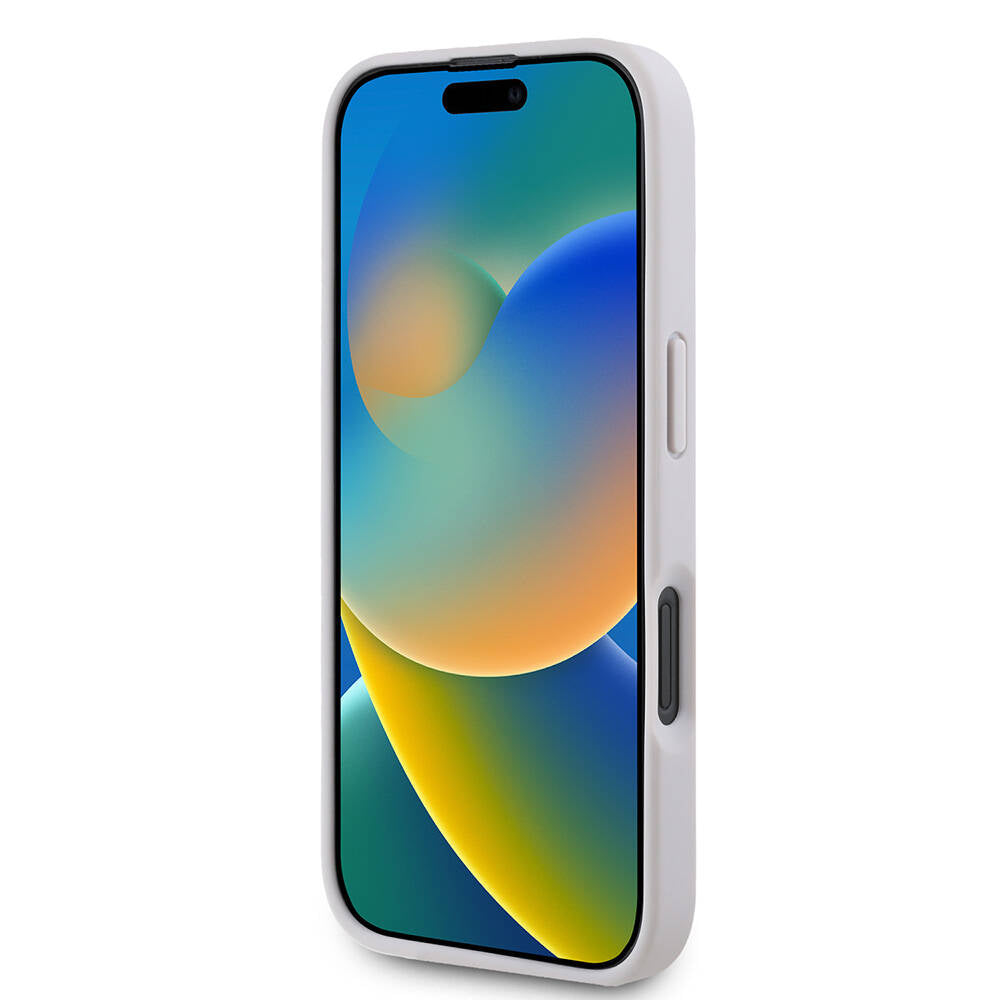 Guess iPhone 16 Orjinal Lisanslı PU Deri Taşlı Metal Üçgen Logolu Çapraz Vücut Askılı 4G Desenli Kılıf