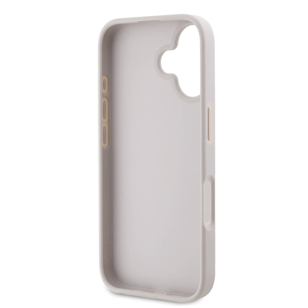 Guess iPhone 16 Orjinal Lisanslı PU Deri Taşlı Metal Üçgen Logolu Çapraz Vücut Askılı 4G Desenli Kılıf