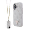 Guess iPhone 16 Orjinal Lisanslı PU Deri Taşlı Metal Üçgen Logolu Çapraz Vücut Askılı 4G Desenli Kılıf