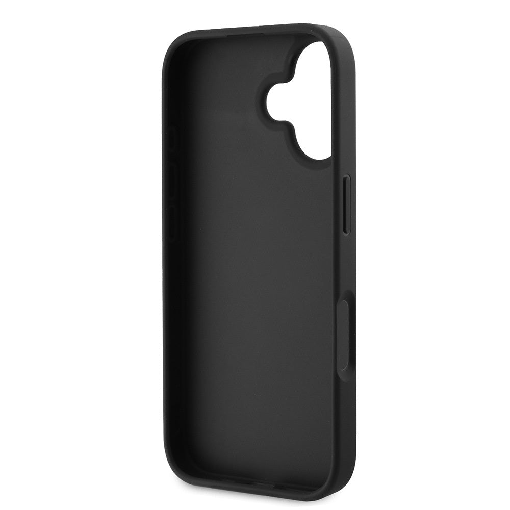 Guess iPhone 16 Orjinal Lisanslı PU Deri Taşlı Üçgen Logo 4G Desenli Strass Kılıf