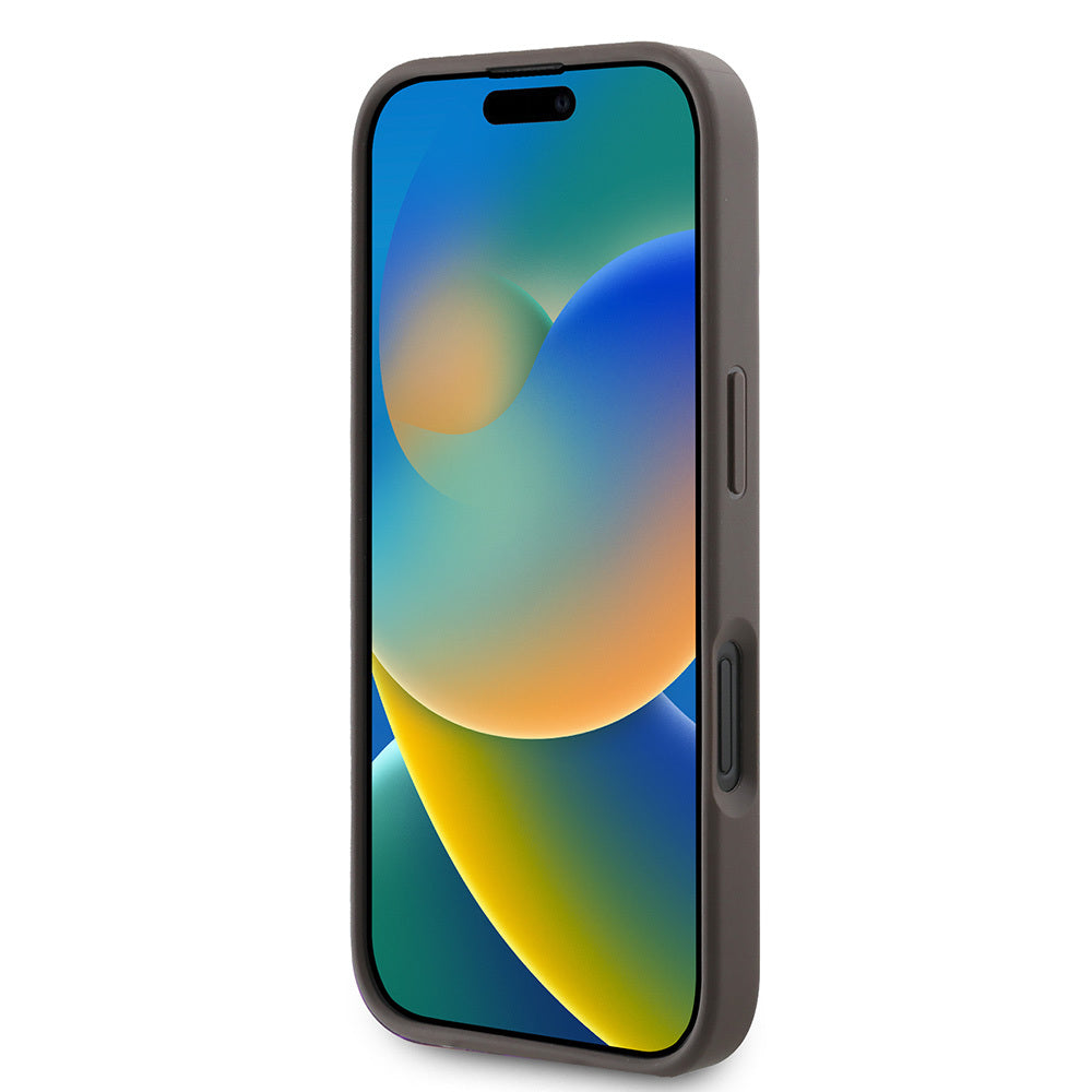 Guess iPhone 16 Orjinal Lisanslı PU Deri Taşlı Üçgen Logo 4G Desenli Strass Kılıf