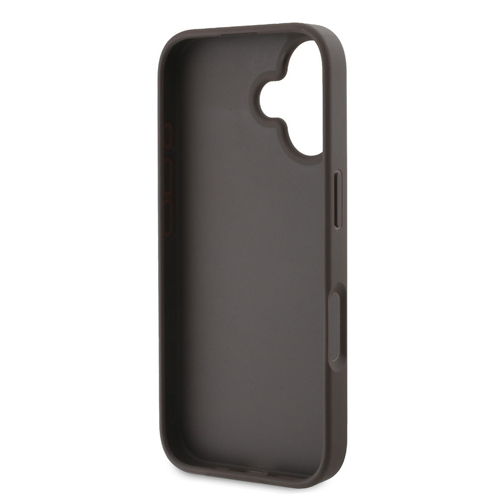 Guess iPhone 16 Orjinal Lisanslı PU Deri Taşlı Üçgen Logo 4G Desenli Strass Kılıf