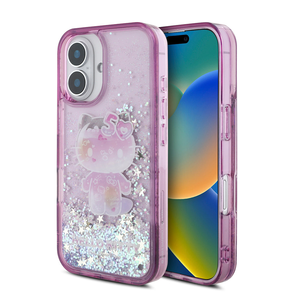 Hello Kitty iPhone 16 Orjinal Lisanslı Sıvılı Simli 50. Yıldönümü Partisi Kılıf