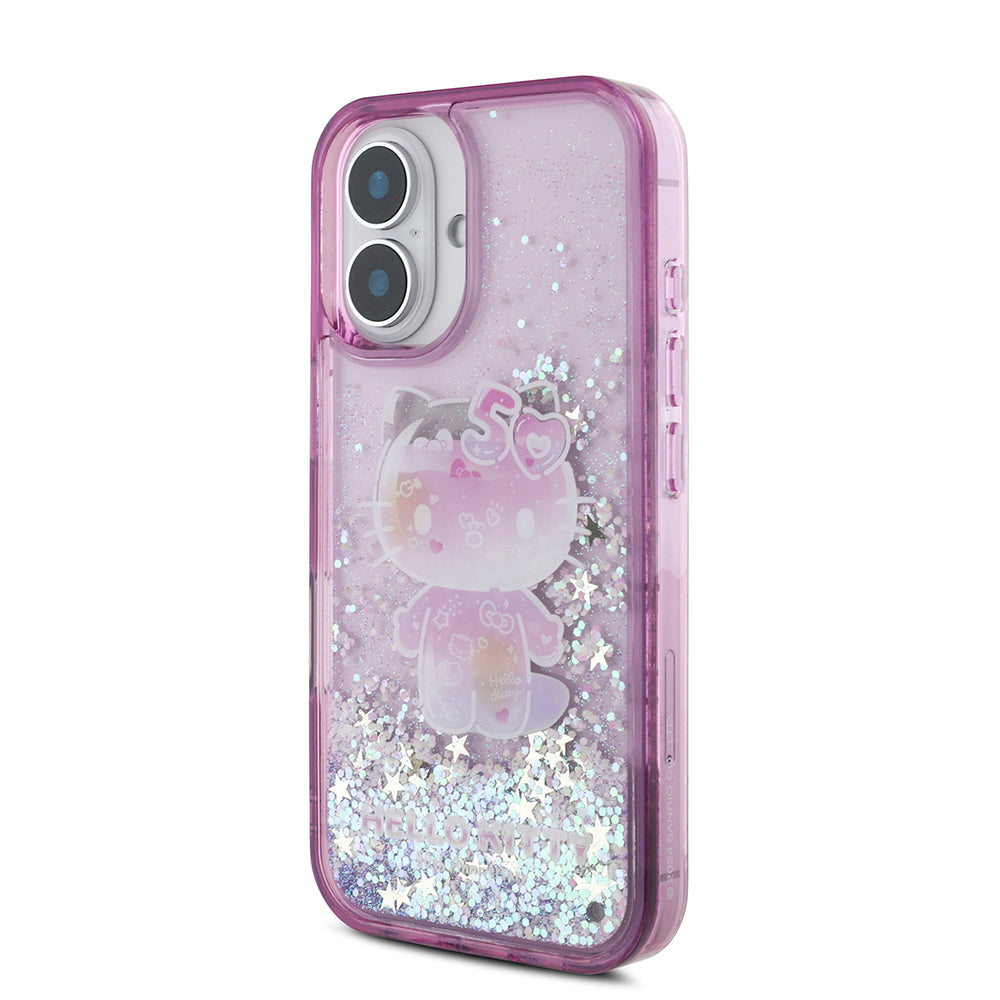 Hello Kitty iPhone 16 Orjinal Lisanslı Sıvılı Simli 50. Yıldönümü Partisi Kılıf