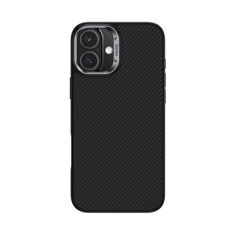 Benks Hybrid ArmorPro 600D iPhone 16 Karbon Fiber M-safe Şarj Özellikli Kevlar Kılıf
