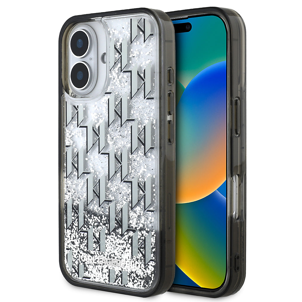 Karl Lagerfeld iPhone 16 Orjinal Lisanslı Simli KL Yazılı Monogram Gradient Telefon Kılıfı-1